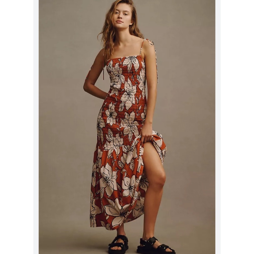 DHRUV KAPOOR SMOCKED FLOUNCE-HEM DRESS